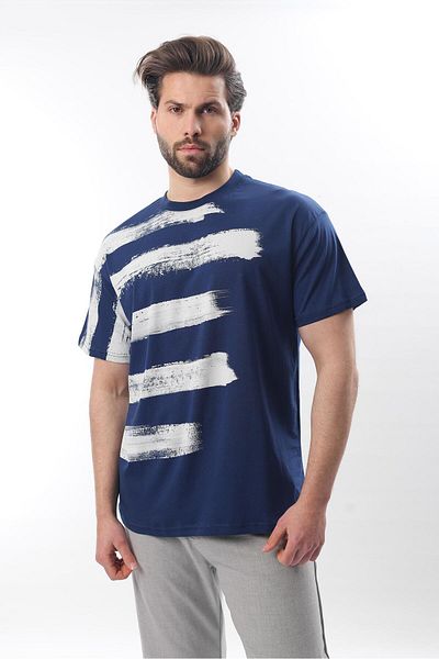 Madmext Ανδρικό μπλουζάκι με στάμπα Navy Blue Regular Fit E7107