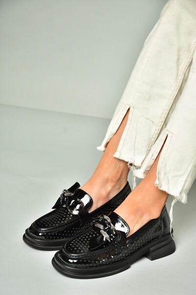 Fox Shoes U704137508 Siyah Rugan Loafer Makosen Kadın Ayakkabı