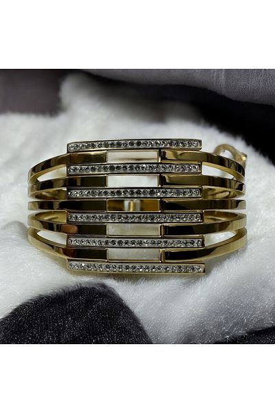 TUBESSA Women's Gold Color Elegant and Stylish Design Steel Rib Bracelet