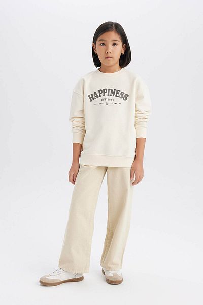 DeFacto Girls' Relax Fit Crew Neck Printed Sweatshirt D9078A825Sp