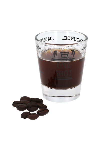 Barista Genie كأس قياس زجاجي شفاف سعة 45 مل، مع علامات قياس مطبوعة، أداة لبار...