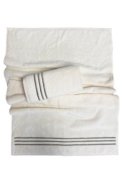 Lucy and Home Σετ Πετσέτες 2 τεμαχίων Κεντημένες Ρίγες Microcotton 60X110cm