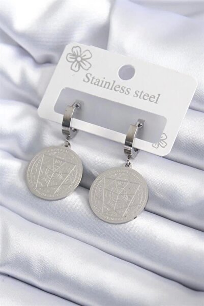 Clariss 316l Steel Silver Color Pentagram Embroidery Model Women's Earrings