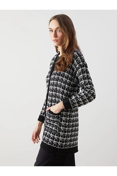 LC Waikiki Lcwaikiki Classic Black V-Neck Patterned Women's Knitwear Cardigan