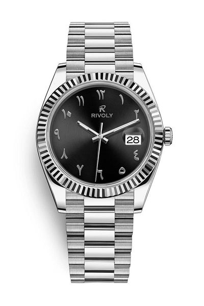 Rivoly Men's Fashion Watch with Arabic Numerals and Date in Stainless Steel