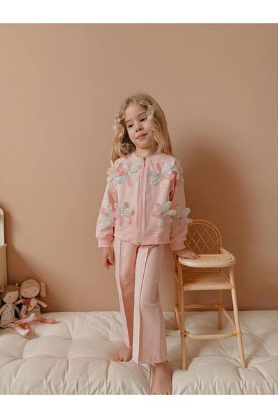 YİGİT BUTİK Yigit Boutique Floral Embroidered Girl's Cardigan Set