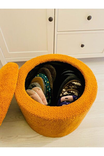 WEBPANYA Handmade X Large Turuncu Tedy Kumaş Sandıklı Silindir Dekoratif Pufidik Puf Bench TTT