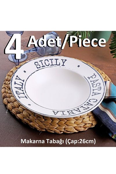 Pinkev 4 Pieces 26cm Ceramic Pasta Plates