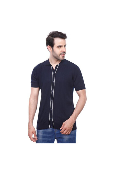 COUP - Woven Polo-Shirt With Short Sleeves 1100231-Navy Xl
