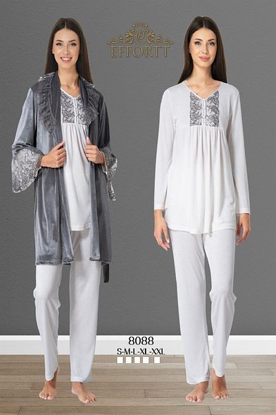 LOHOUSE Women's Gray Long Sleeve Velvet Maternity 3-Piece Pajama Set