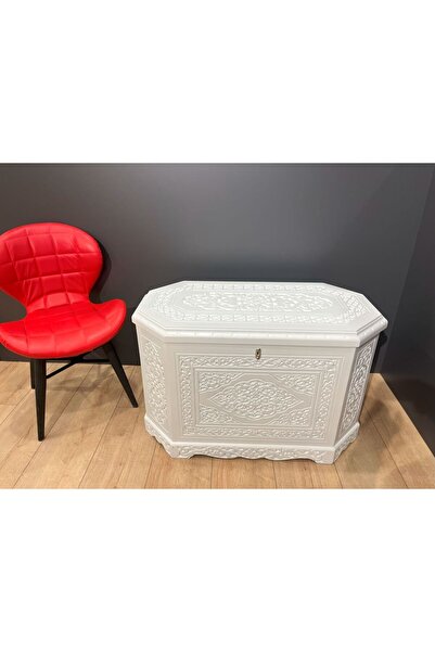 TREVO 8 KÖŞELİ MARAŞ 3D OYMA ÇEYİZ SANDIĞI-BEYAZ