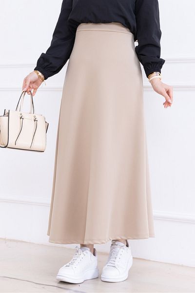 Bestenur Neris Scuba Skirt 1357 - Beige Fabric