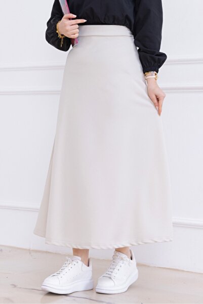 Bestenur Ecru Senar A-Line Skirt - 1358 Model
