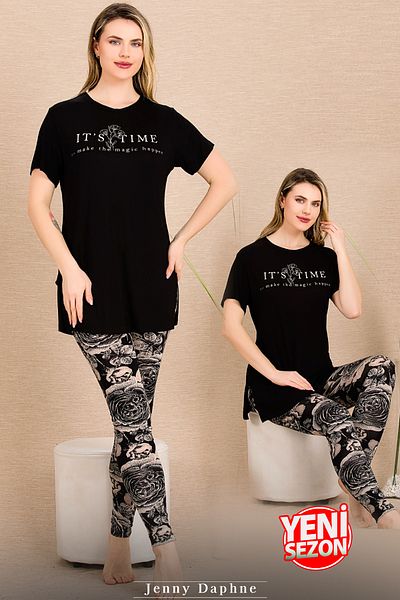 Jenny Daphne Set pijamale cu mânecă scurtă pentru damă, cu modele florale, sezon nou 12485