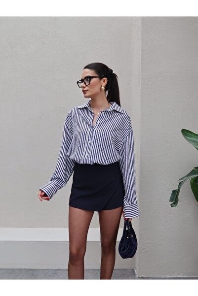 ESRAHELVACI Темно-синя двобортна спідниця-шорти