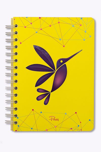 Prestij Caiet cu carouri în spirală galben neon Hummingbird