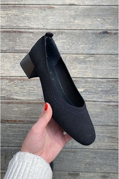 Afilli Women's Black Knitwear Soft Laceless Short Thick Heeled Comfortable Daily Orthopedic Lightweight Mother Shoes