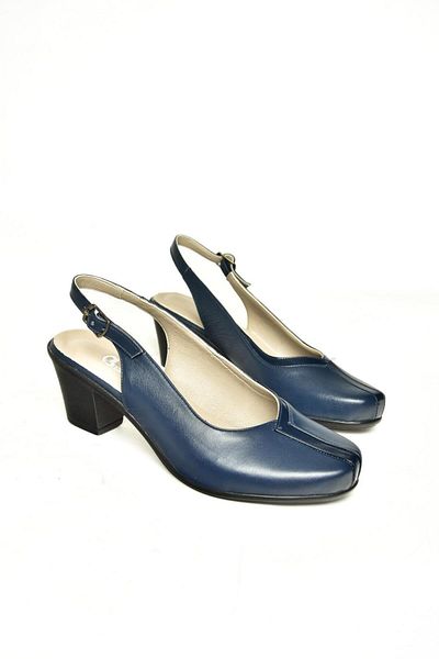Fox Shoes U 908001403   Navy Blue Genuine Leather Thick Heeled Women's Shoes