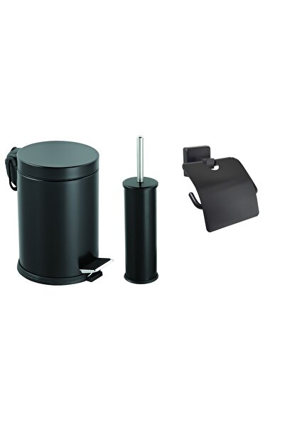 ACAR SU ARMATÜRLERİ Platinum Black Series Bathroom, Bin Set, Black Bin, Black Wc Brush, Black Wc Paper Holder