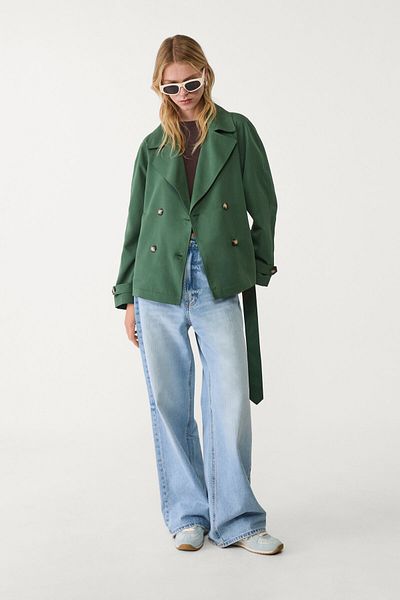 Stradivarius Short flowing trench coat with belt