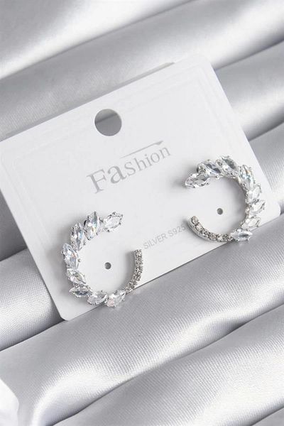 Clariss Brass Silver Color Zircon Stone Women's Earrings