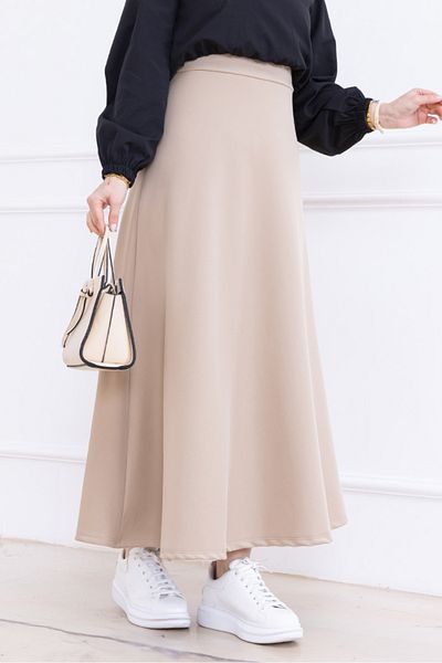 Bestenur Neris Scuba Skirt 1357 - Beige Fabric