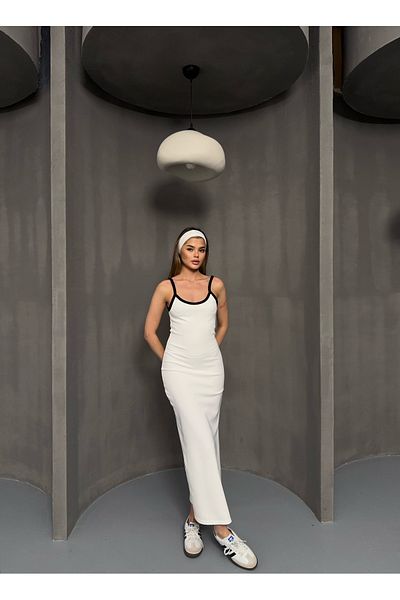 BEJNA Langes Damenkleid mit Paspelierung und Schlitz