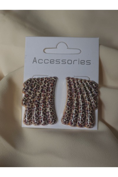 Avcıoğlu Aksesuar أقراط نسائية معدنية مسننة فوق الليزر رمادي ليوبارد نمط أقرا...