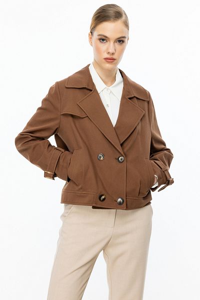 Ekol Double Breasted Short Denim Coat