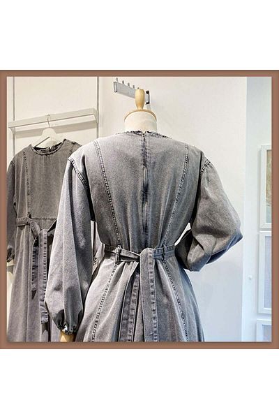 Faya Boutique Τζιν φόρεμα με γκρι ζώνη