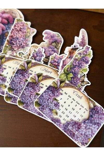 Sticker Ekspres 2025 Ahşap Standlı Leylak Bahçesindeki Kadın Özel Tasarım Takvim / Çiçekli Takvim Hediye