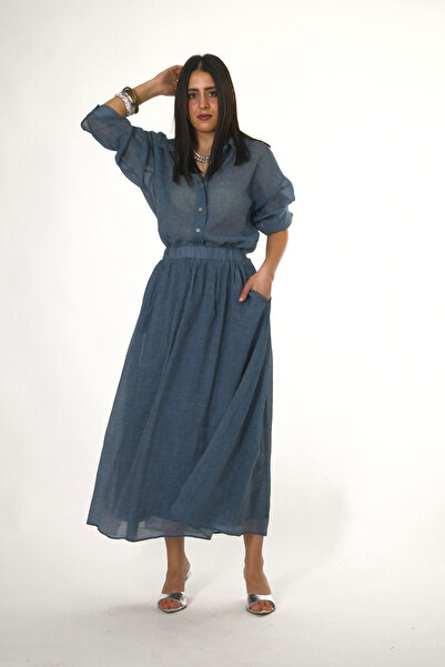 ABBRA Női átlátszó zsebes ing szoknya szett