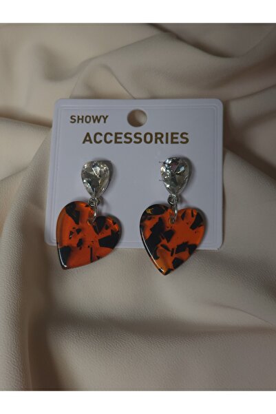 Avcıoğlu Aksesuar Women's Earrings Heart Brown Plexi Leopard Pattern Drop Zir...