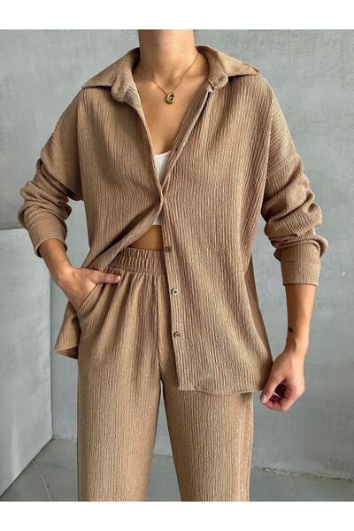 BEJNA Rustikales strukturiertes Hemdset für Damen - Kamel