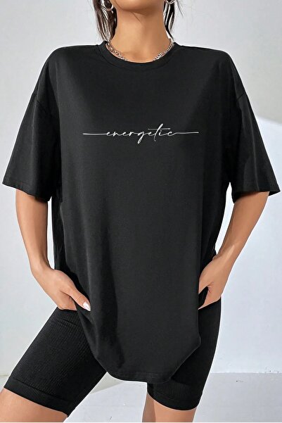 NO 601 تي شيرت نسائي كبير الحجم مطبوع عليه Energetic تي شيرت واسع الحجم