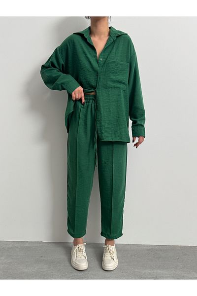 BEJNA Damen-Set aus übergroßem Leinenhemd, Hose, Unterteil und Oberteil