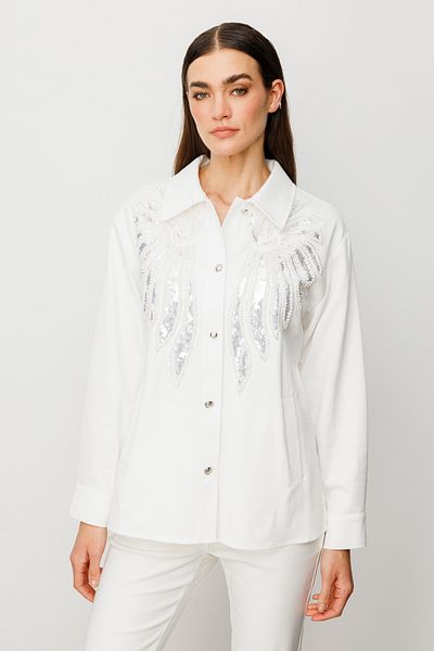 Ekol Front Bead Embroidered Denim Coat