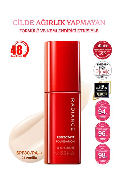 Missha Radiance Perfect Fit Foundation - Long-Lasting, Matte Finish, Foundation (No.21 Vanilla) Spf30+/Pa+++