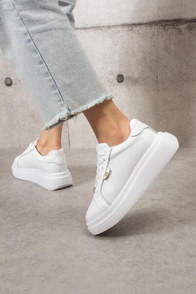 ShoeTek Benrri Vhite kožne ženske patike - čipkaste patike