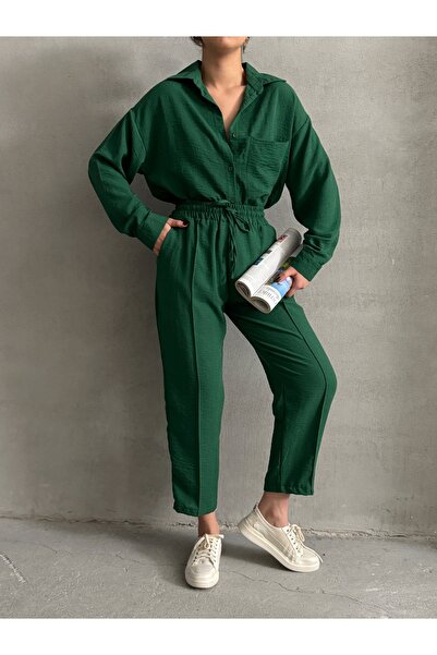 BEJNA Women's Oversize Linen Shirt Trousers Bottom Top Set