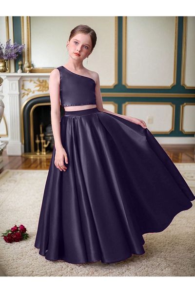 HSNLİFE Girls' Satin Skirt Satin Crop One Shoulder Bustier Suit