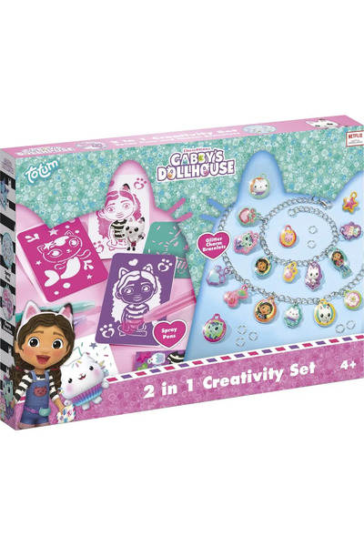 Totum Set 2 in 1 Gabby's Dollhouse - Bratari cu pandantive & carioci de suflat