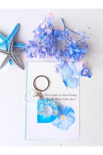 demirbasavm سلسلة مفاتيح إيبكسي مصنوعة يدويًا على شكل حرف D لعيد الأم