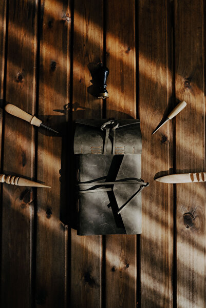 WILD DEER ElYapımı Deri Çizim Eskiz Not Defteri BüyükBoy Kordonlu Çizgisiz Aj...