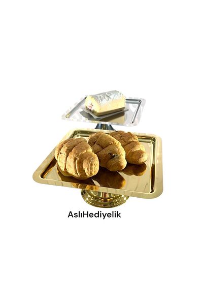 Aslı Hediyelik Luxury 2 Colors Square Gold Pedestal Cake, Pastry, Cookie, Dessert, Catering, Dowry Presentation Serving Stand