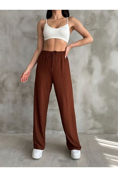 BEJNA Braune Palazzo-Hose mit elastischem Bund für Damen