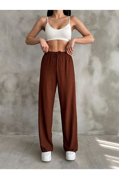 BEJNA Braune Palazzo-Hose mit elastischem Bund für Damen