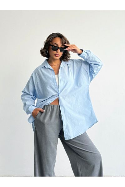 BEJNA Himmelblaues, großes, langes Basic-Shirt für Damen
