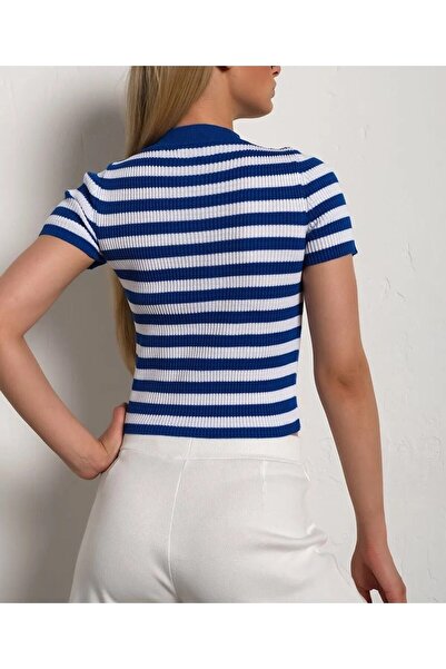 TRQOM Смугаста коротка сорочка з велосипедним коміром, синя