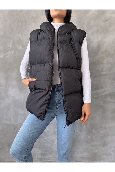 BEJNA Long Black Hooded Inflatable Women's Vest